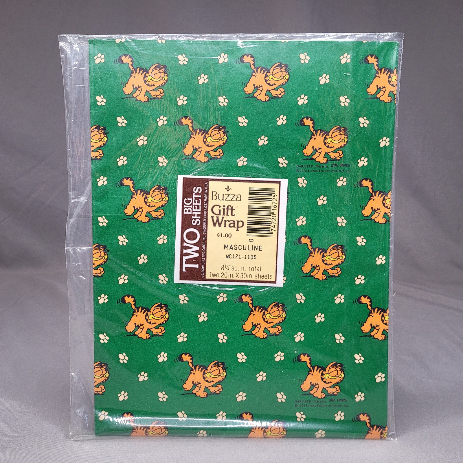 Vintage 1978 Garfield Gift Wrap Buzza Two Sheets Cat Comic USA Wrapping Paper