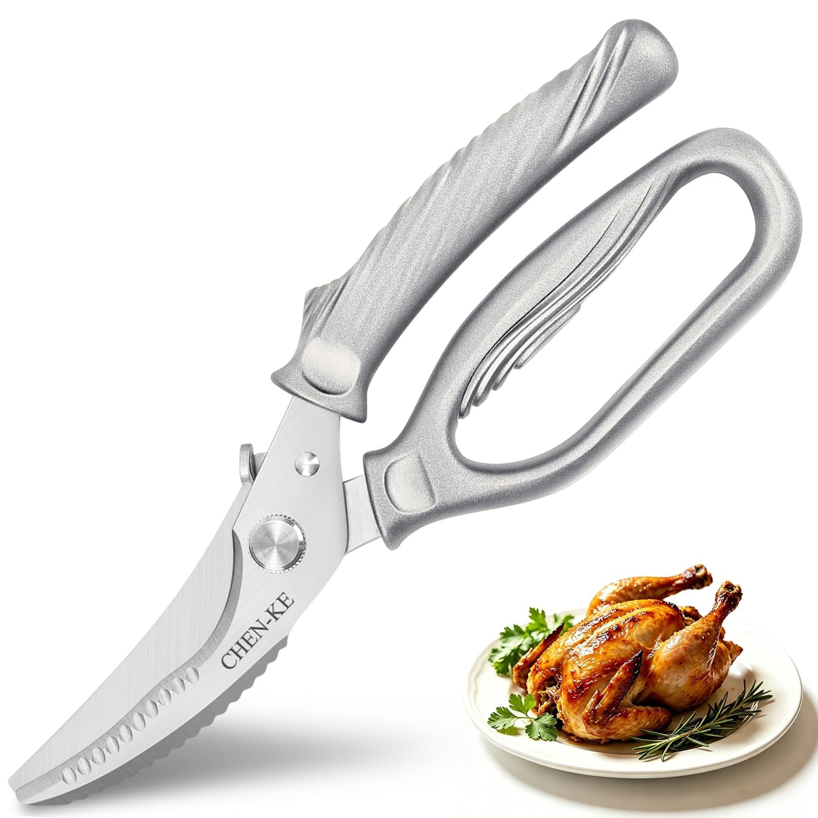 Heavy Duty Stainless Steel Kitchen Scissors, Rust Resistant, Ergonomic Grip, Sha