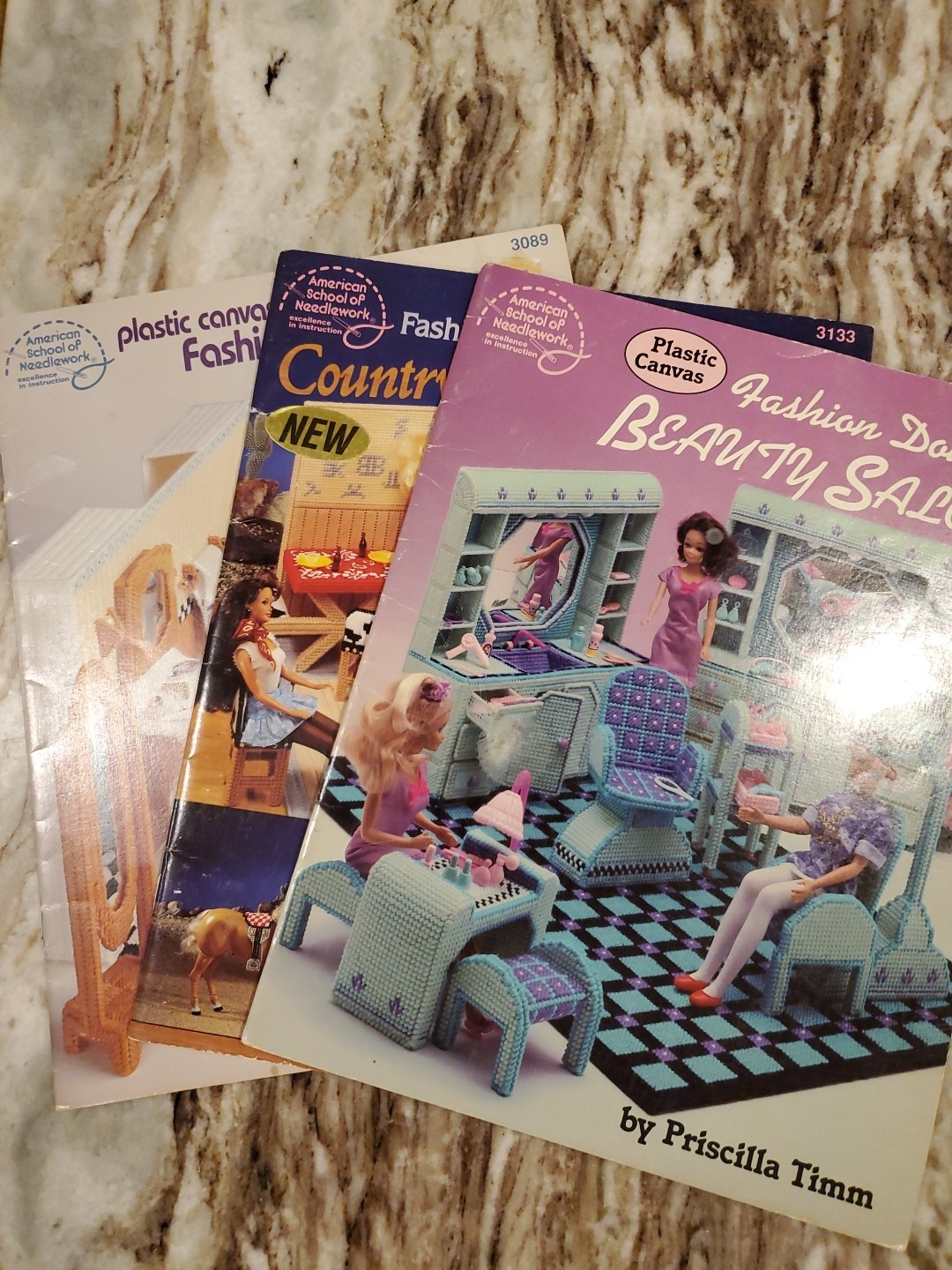 Lot Of 3 American School Of Needlework Plastic Canvas Fashion Doll Booklets