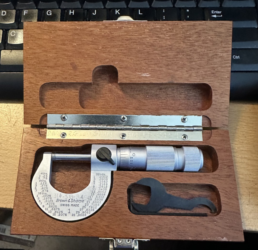 Vintage Brown & Sharpe No. 1  0-1"  .0001” Micrometer With Wood Case Excellent!