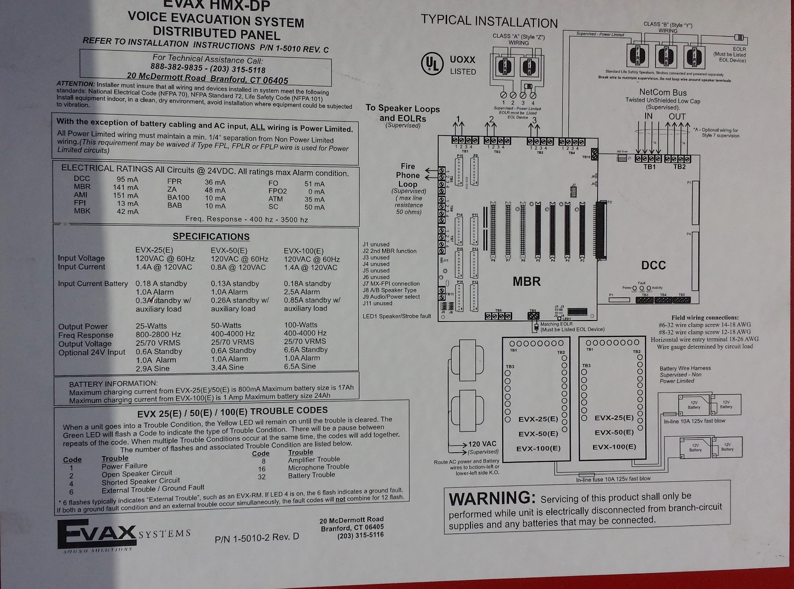 Gamewell EVAX HMX-DP MBR / DCC Main Boards Voice Evacuation Distribution Panel