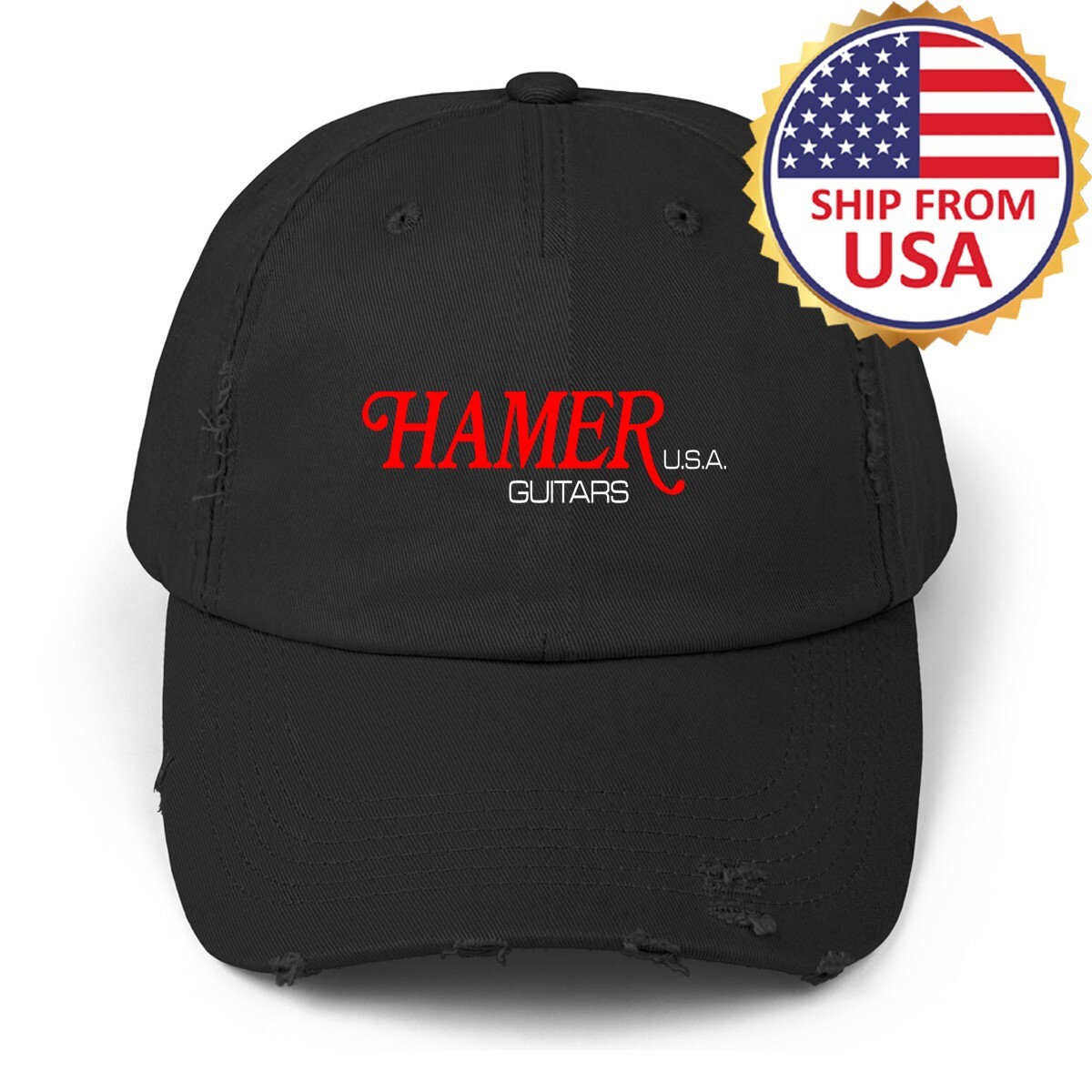 Hamer Guitars USA Black Distressed Hat Baseball Cap