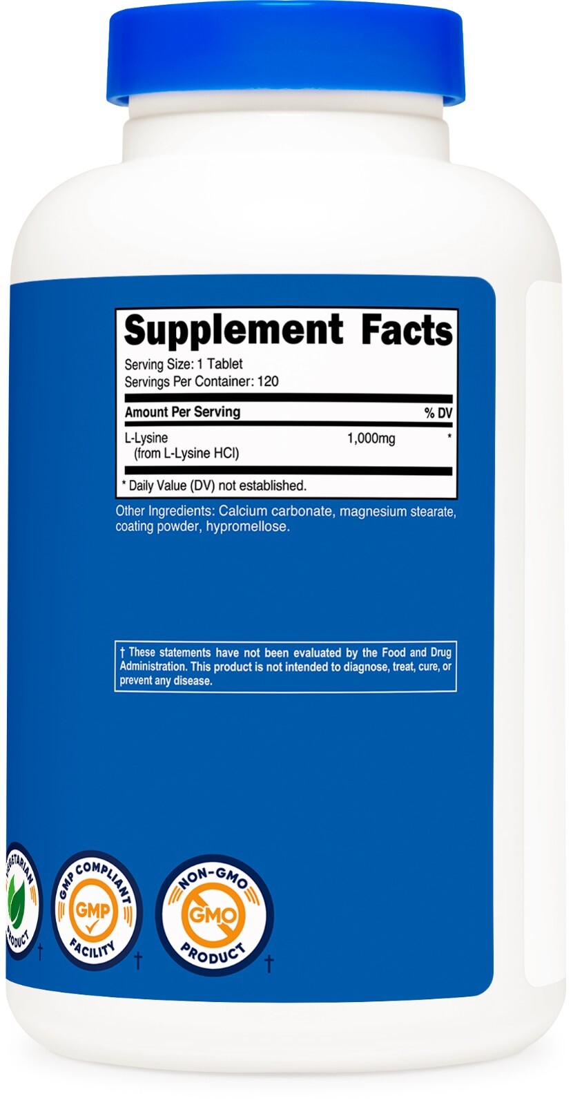 Nutricost L-Lysine 1000mg, 120 Tablets - Gluten Free, Non-GMO, and Vegetarian