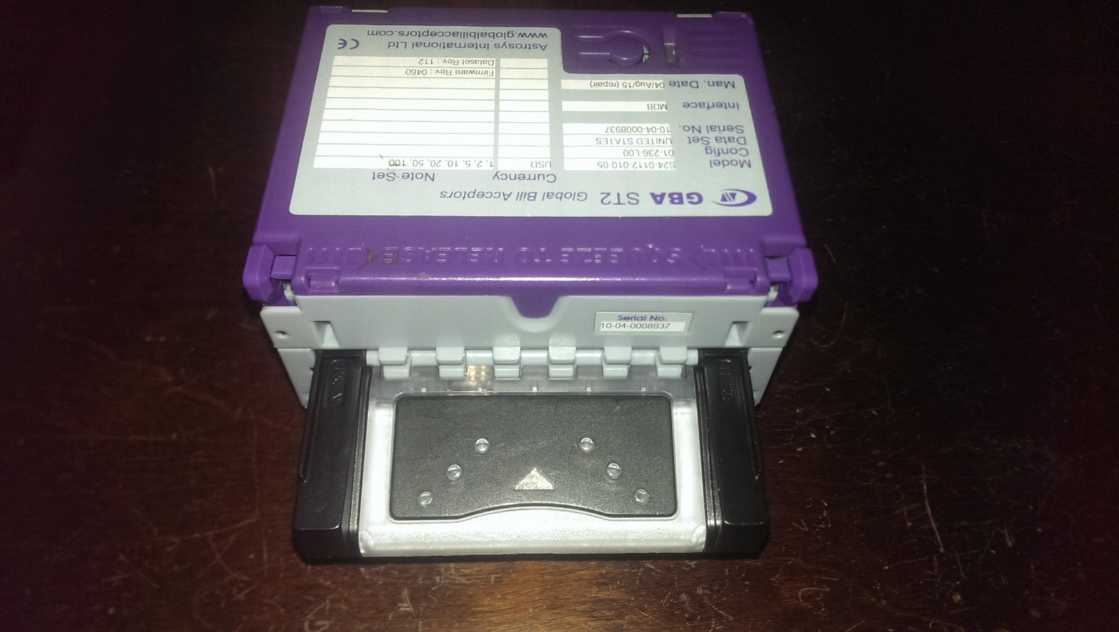 FULLY REFURBED GBA ST2 GLOBAL ASTRO STYSTEMS BILL VALIDATOR FOR COMBO VENDING