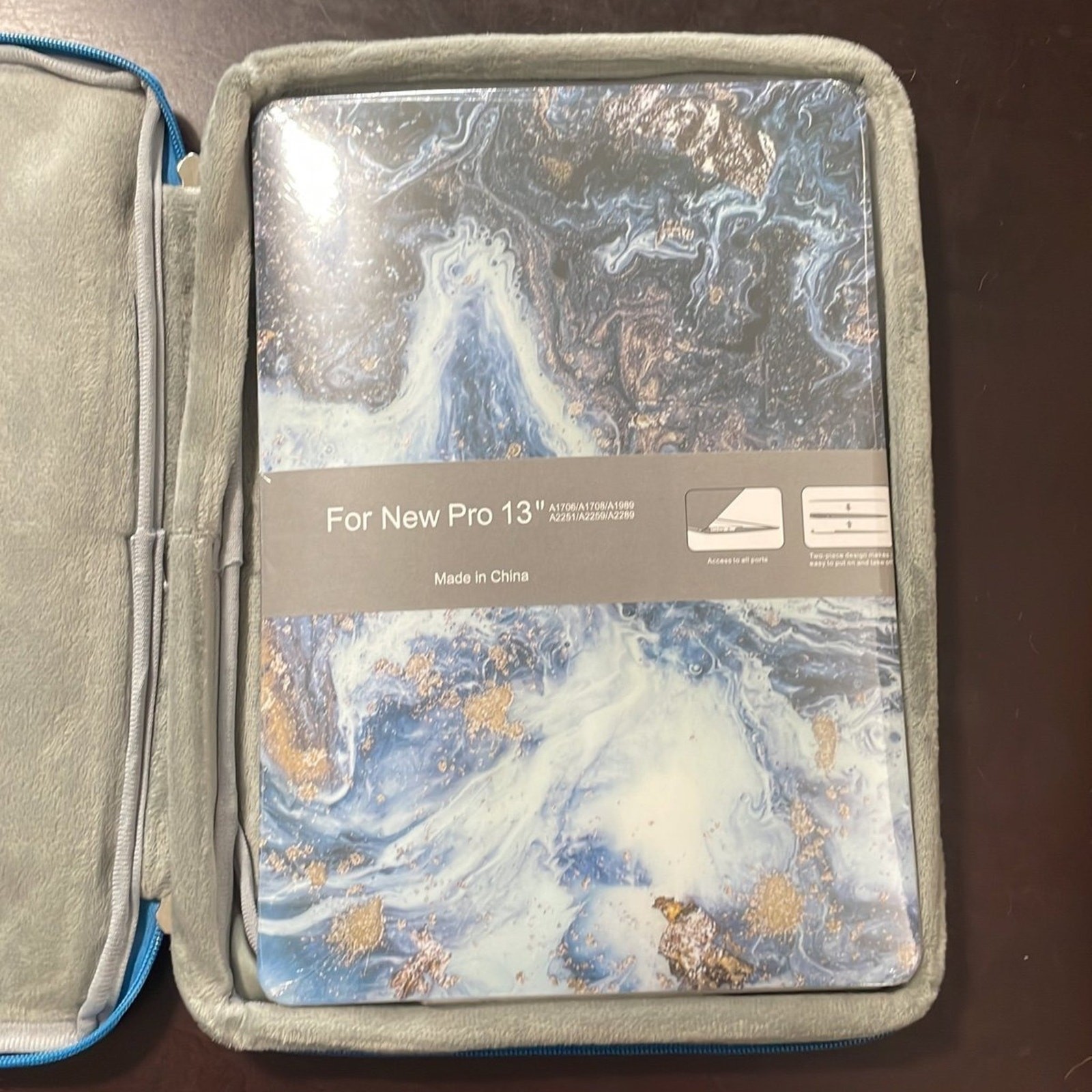 MacBook New Pro 13” shell with blue soft case