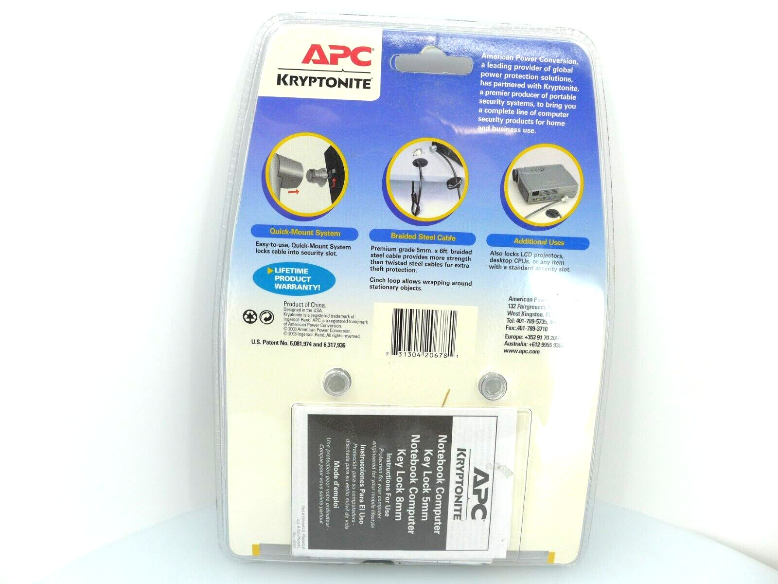 APC Kryptonite Black Notebook Computer Key Lock (free combination lock) New