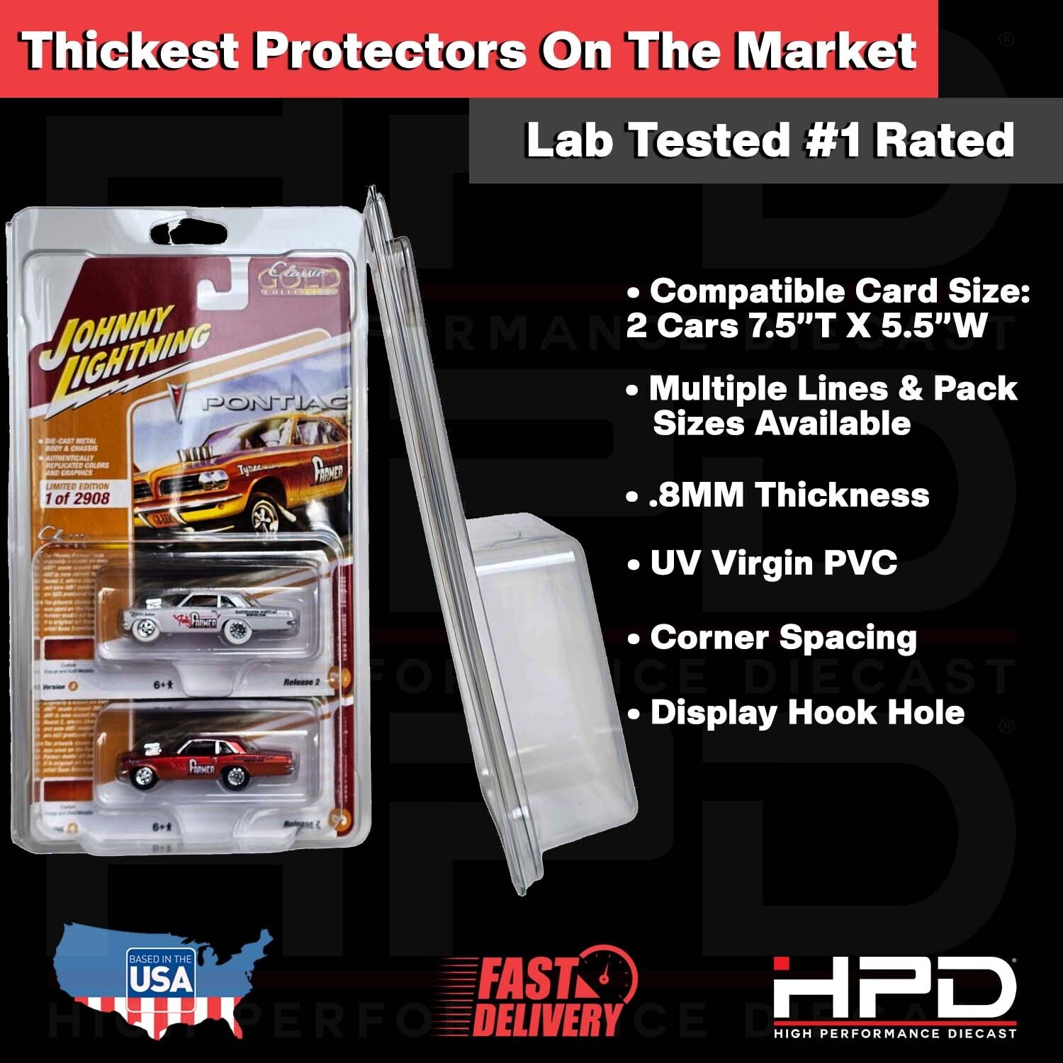 QTY 1 HPD PROTECTOR CASE JOHNNY LIGHTNING & AUTOWORLD (2-CAR STACK)  .8MM