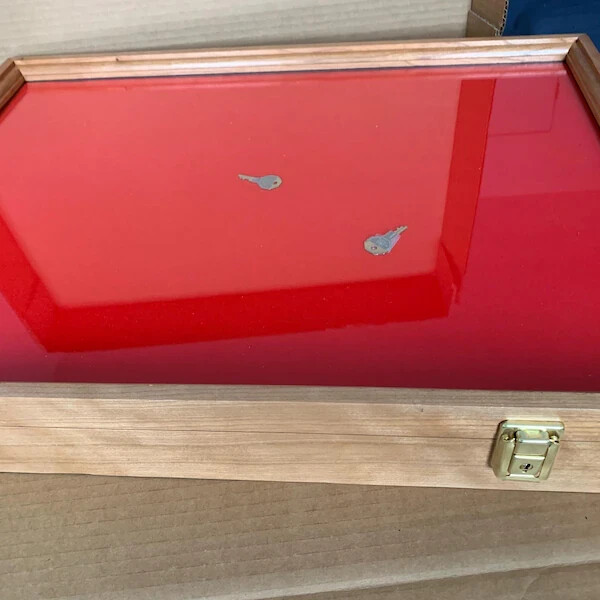 Gun Display Case Pistol Revolver Knife Oak Solid Wood USA Pin Medal Shadow Box