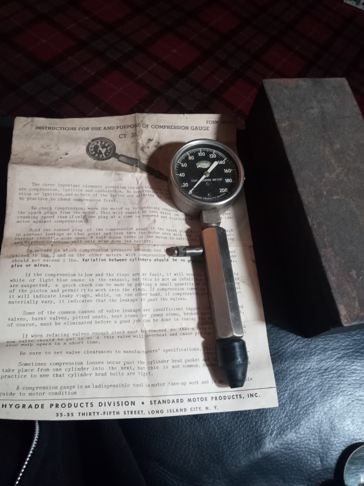 VINTAGE HYGRADE LINE COMPRESSION METER. BUICK, CROSELY, FORD , FRAZER, CHEV.