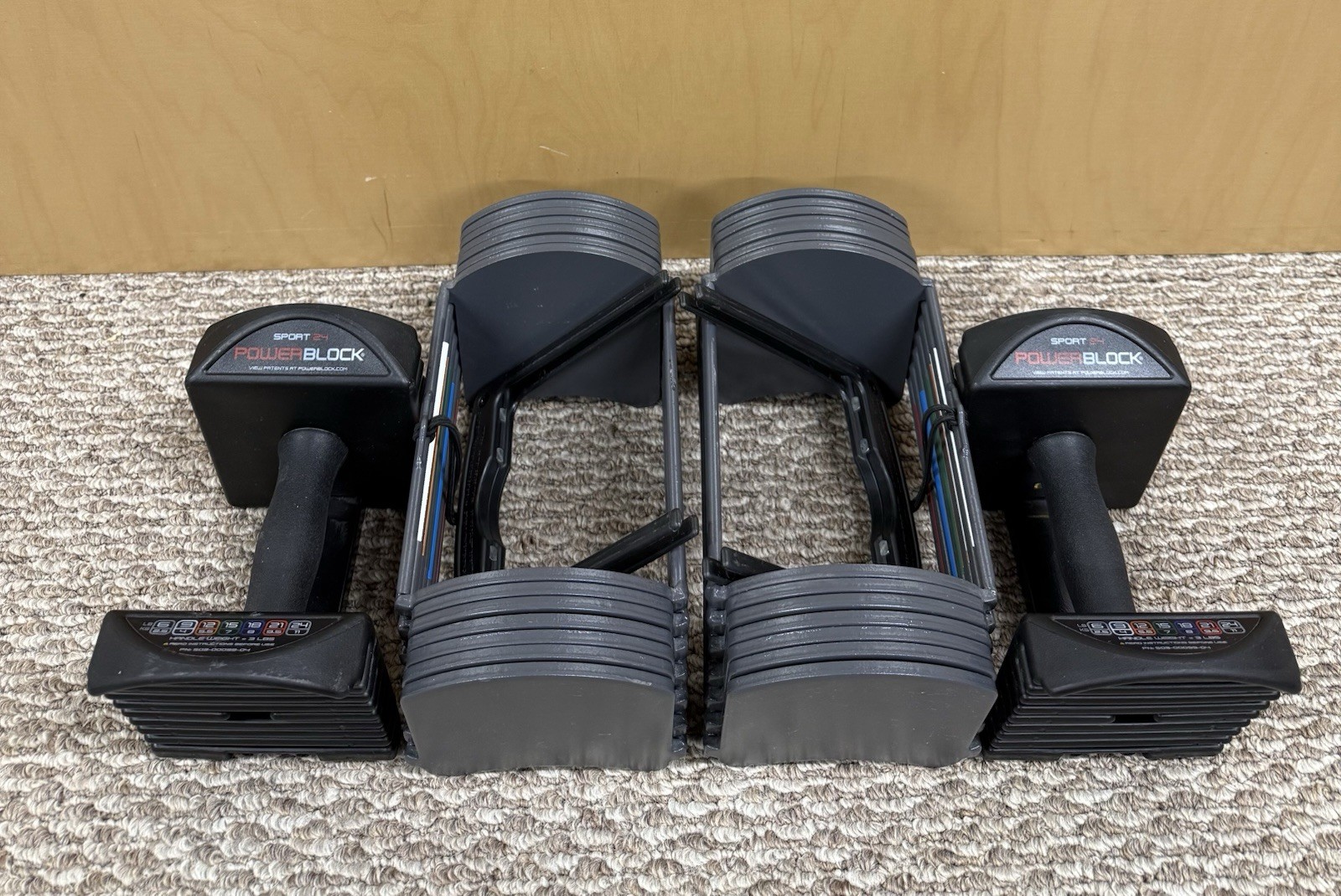 2 PowerBlock Sport 24 Dumbell Set 24 Pounds Each Adjustable Weights GREAT SHAPE!