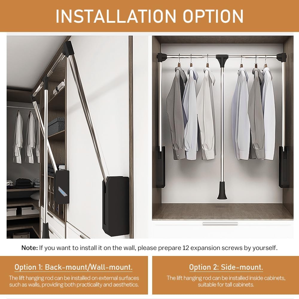 Pull Down Closet Rod, 60 lbs Load Capacity, Stainless Steel Adjustable 26-35 ...