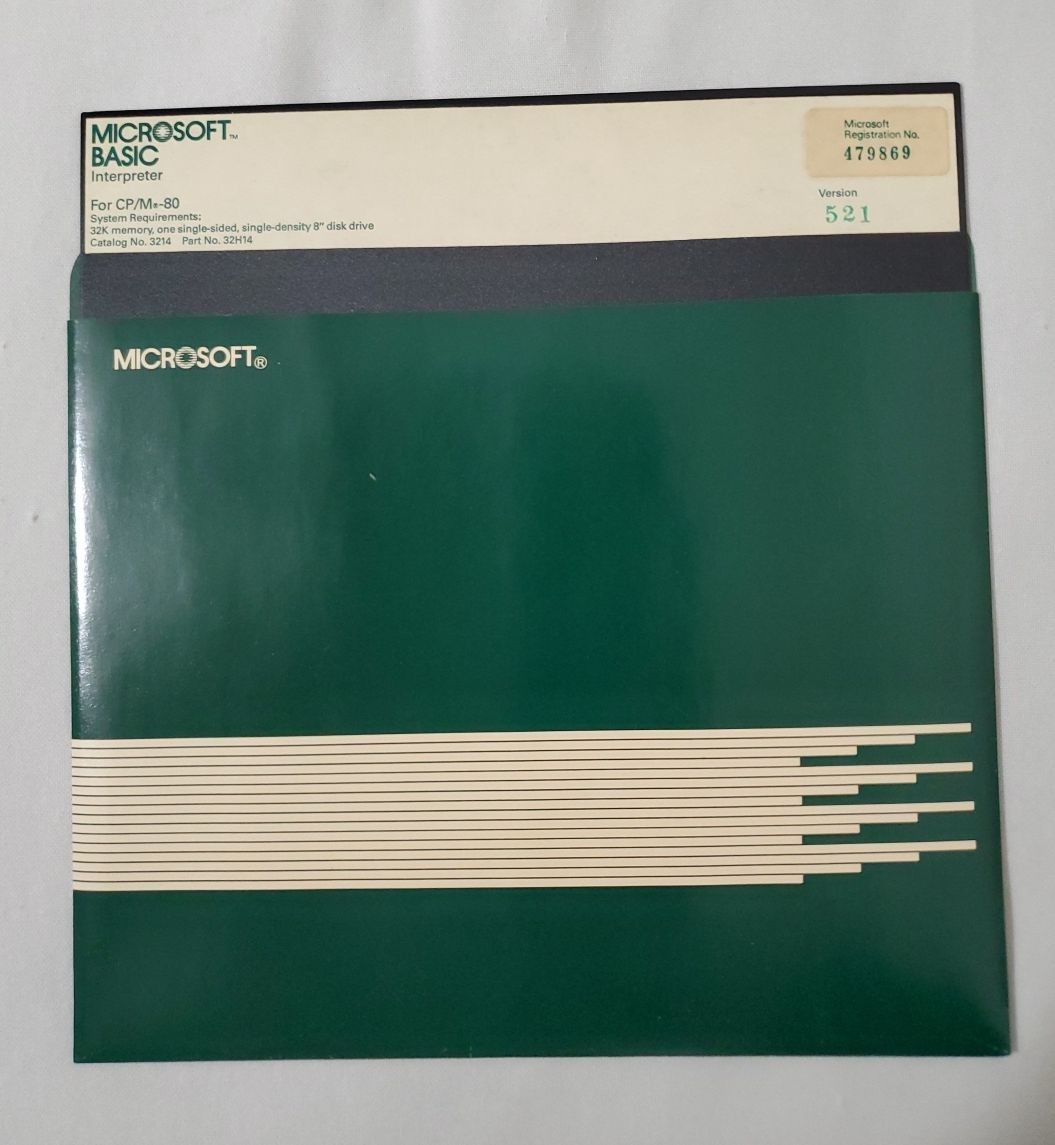 Vintage Microsoft BASIC Interpreter rev 5.21 for CP/M on Original 8" Floppy Disk