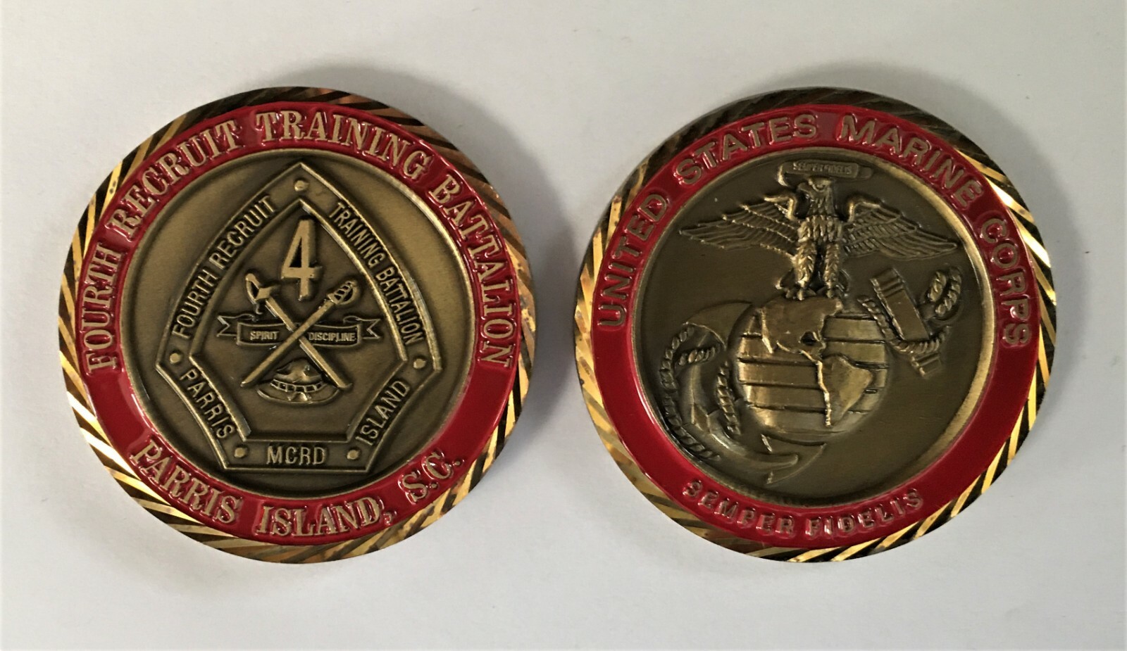 USMC Marine MCRD Parris Island 4th Recruit Battalion Challenge Coin OOH RAH