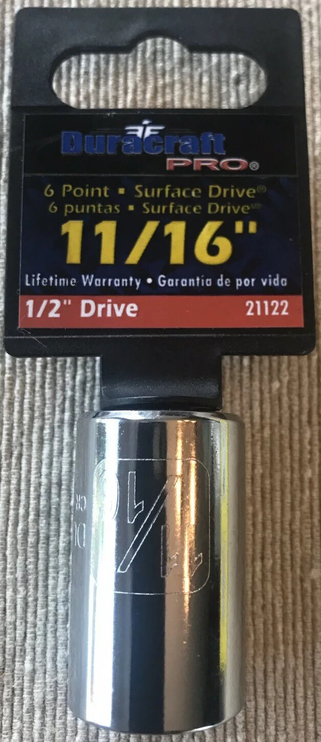 Duracraft Pro 1/2 Inch Drive 6 Point 11/16 Inch Standard Shallow Socket - 21122