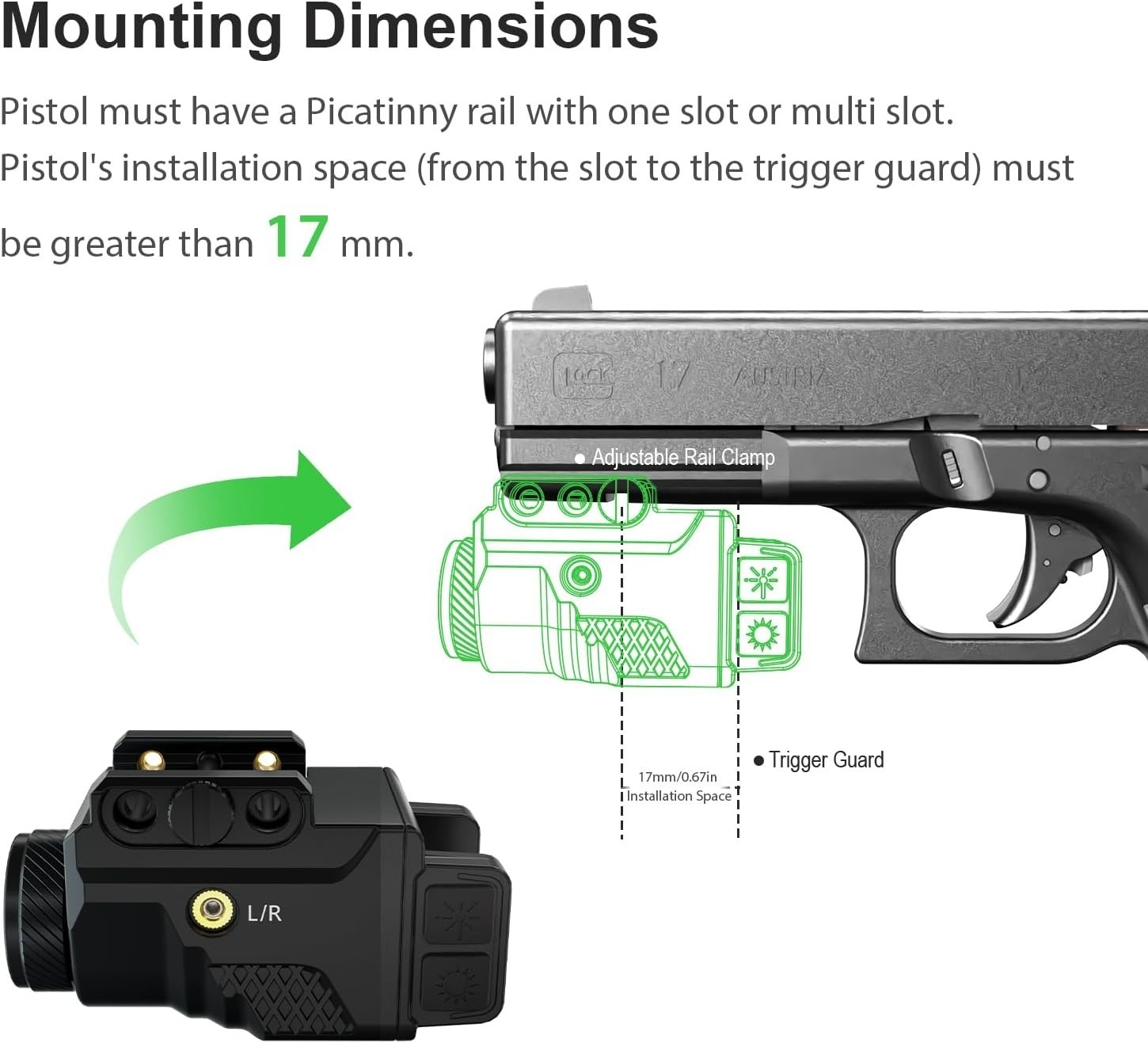 Mini 700 Lumen Pistol Light Laser Combo Weapon Light Tactical Flashlights, Black