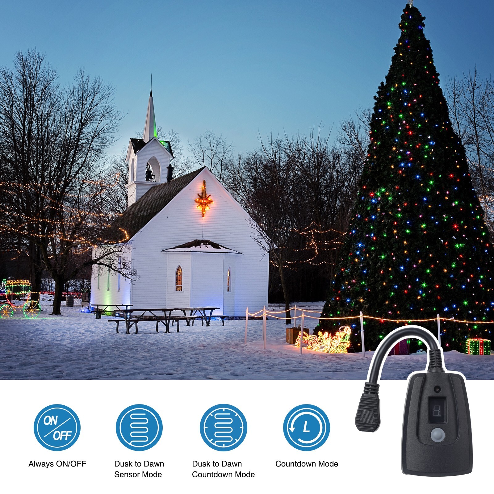 DEWENWILS Outdoor Light Sensor Countdown Timer Weatherproof Plug in Light Switch