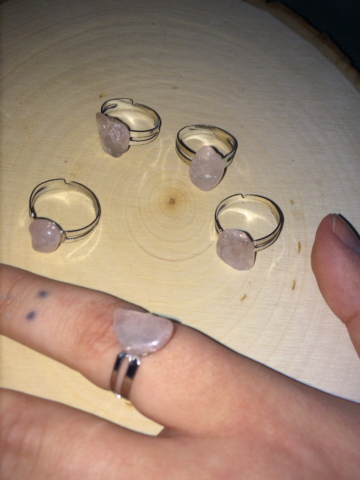 Handmade Rose Quartz Crystal Adjustable Handmade Ring
