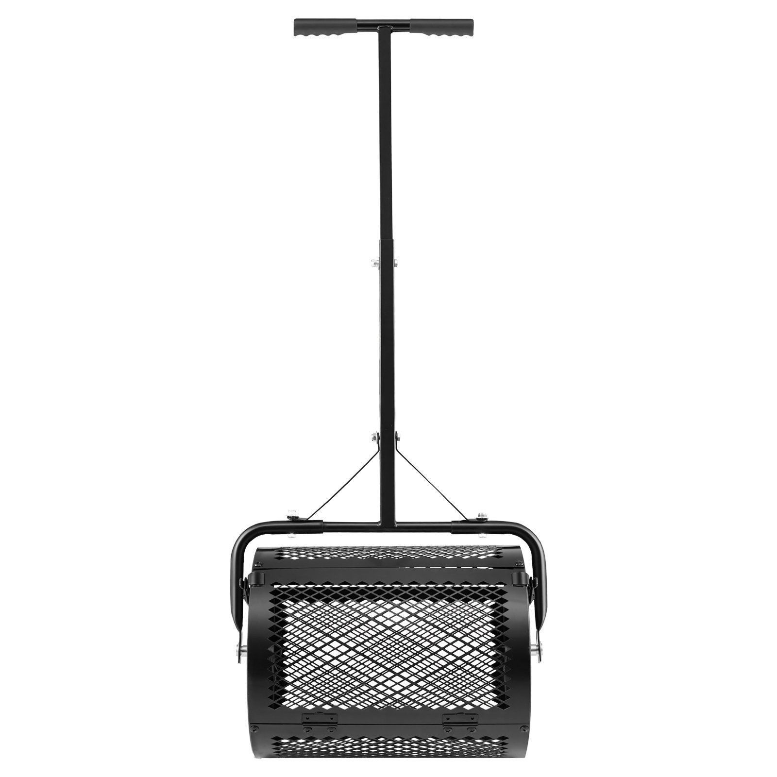 Compost Spreader 16.5in Wide, Steel Drum, 3-Height Adjustable T-Handle, Black