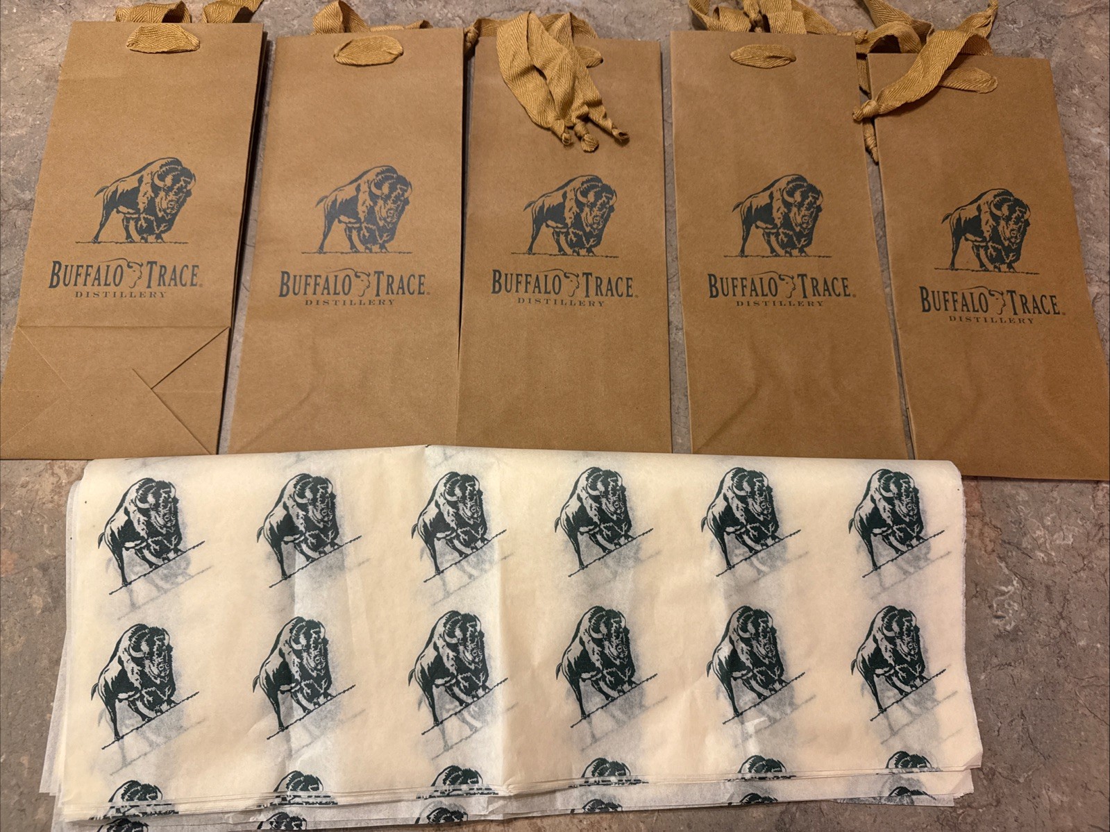 Buffalo Trace Kentucky Bourbon Distillery Brand Empty Gift Bags Tissue Paper Lot