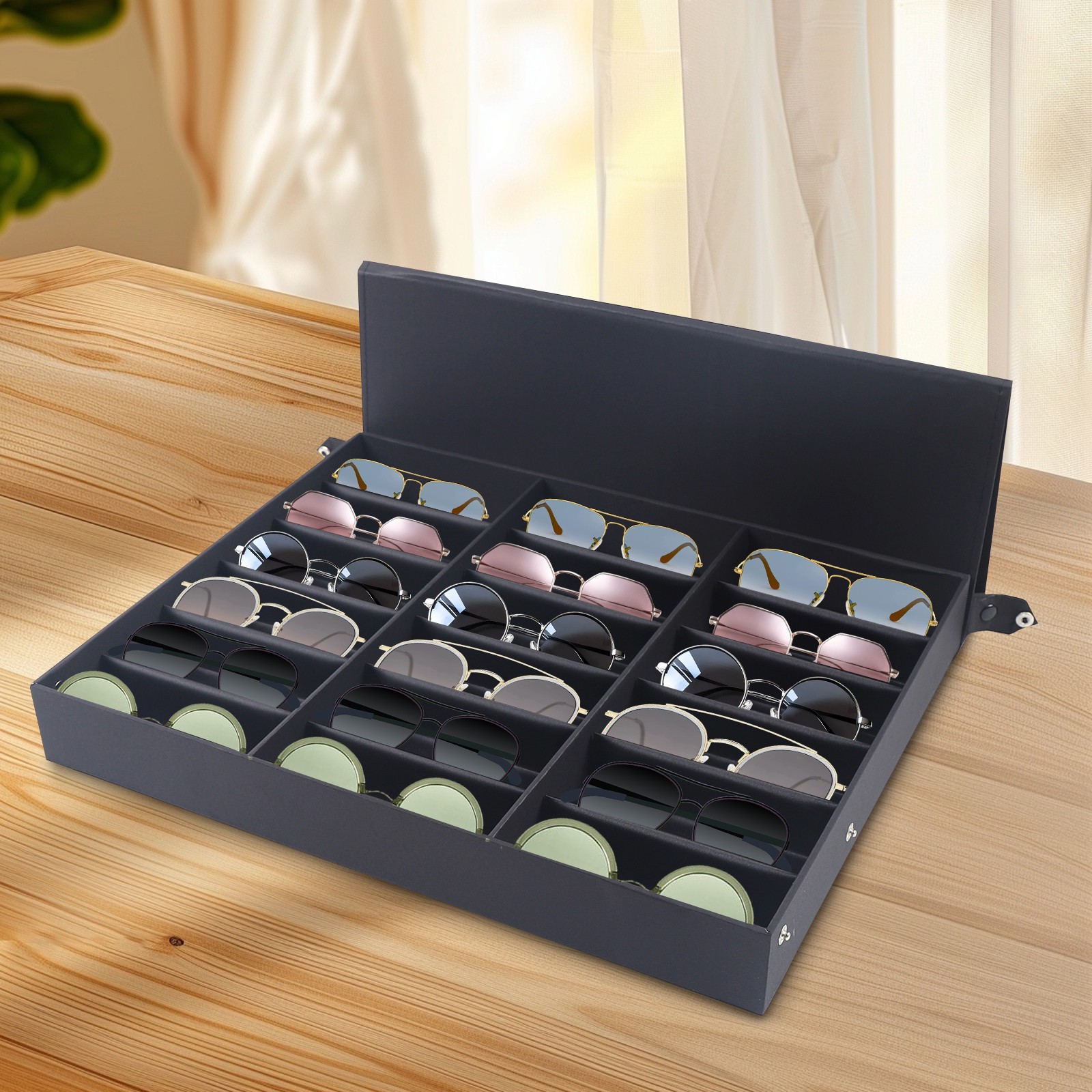 18 Slot Sunglass Eyeglass Storage Box Glasses Display Case Organizer Collector