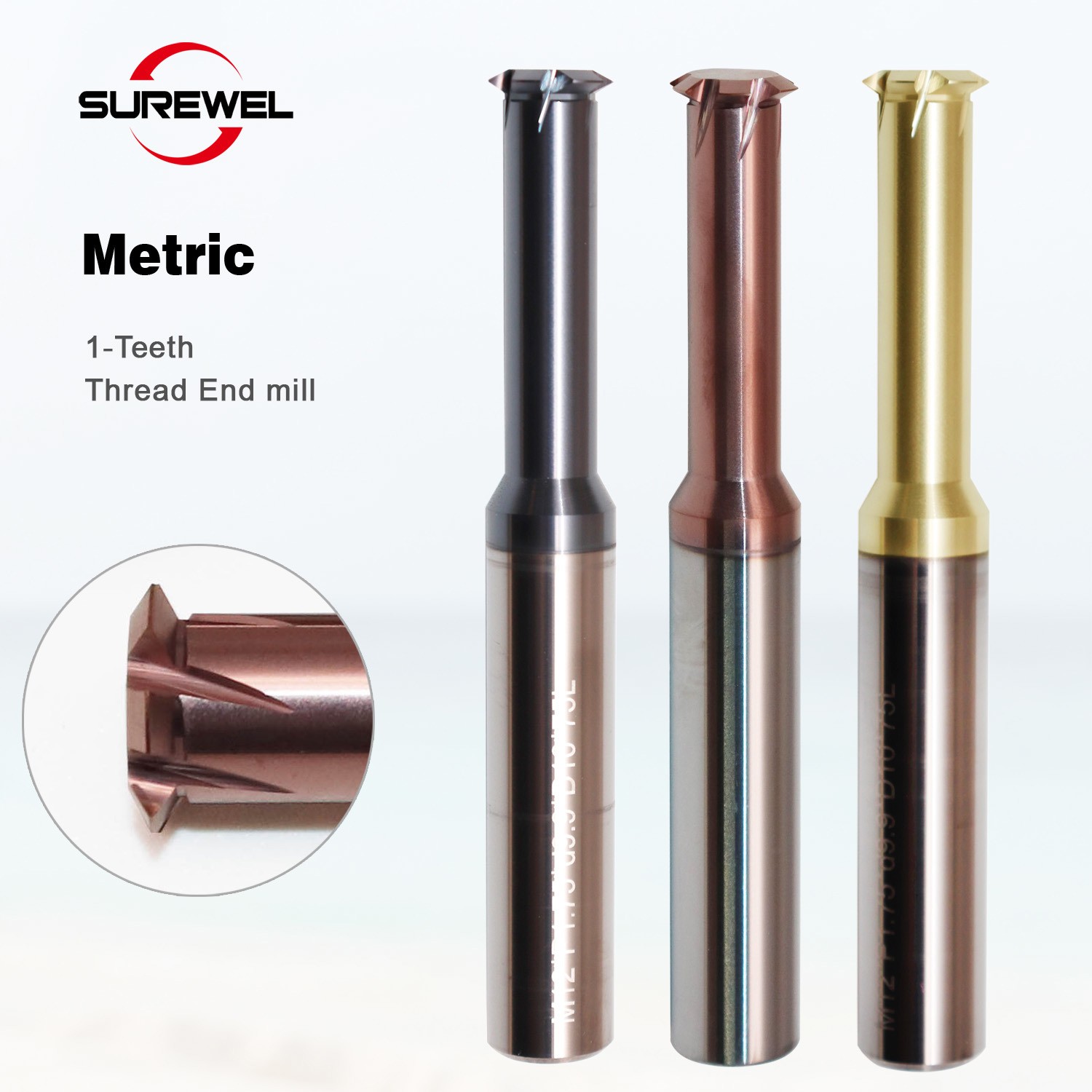 1 Tooth Carbide Milling Thread Endmill HRC65 M6 M10 M16 Coat CNC Thread Cutter
