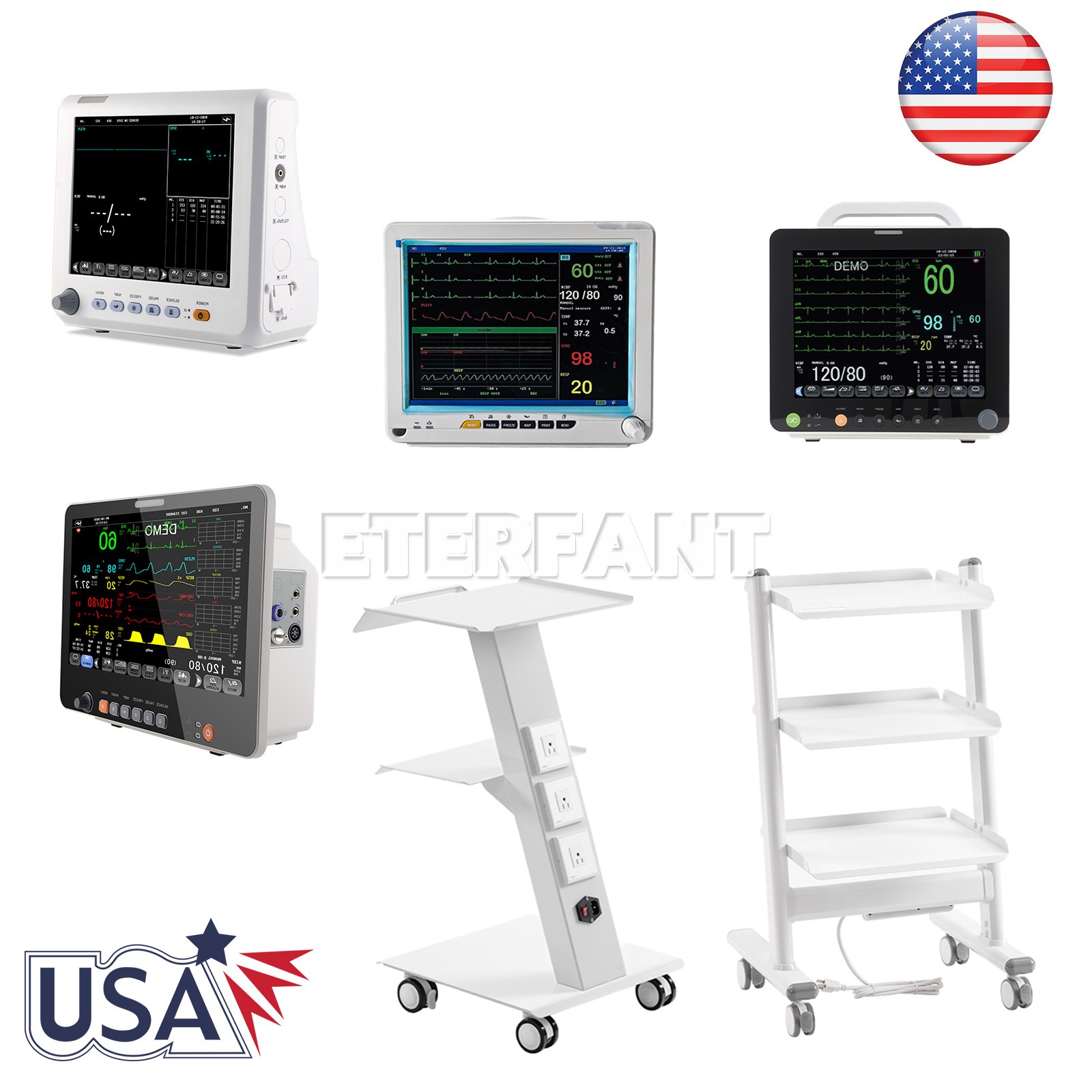 8''-15'' Vital Sign Patient Monitor Multi-Parameters ECG NIBP ICU/Rolling Cart