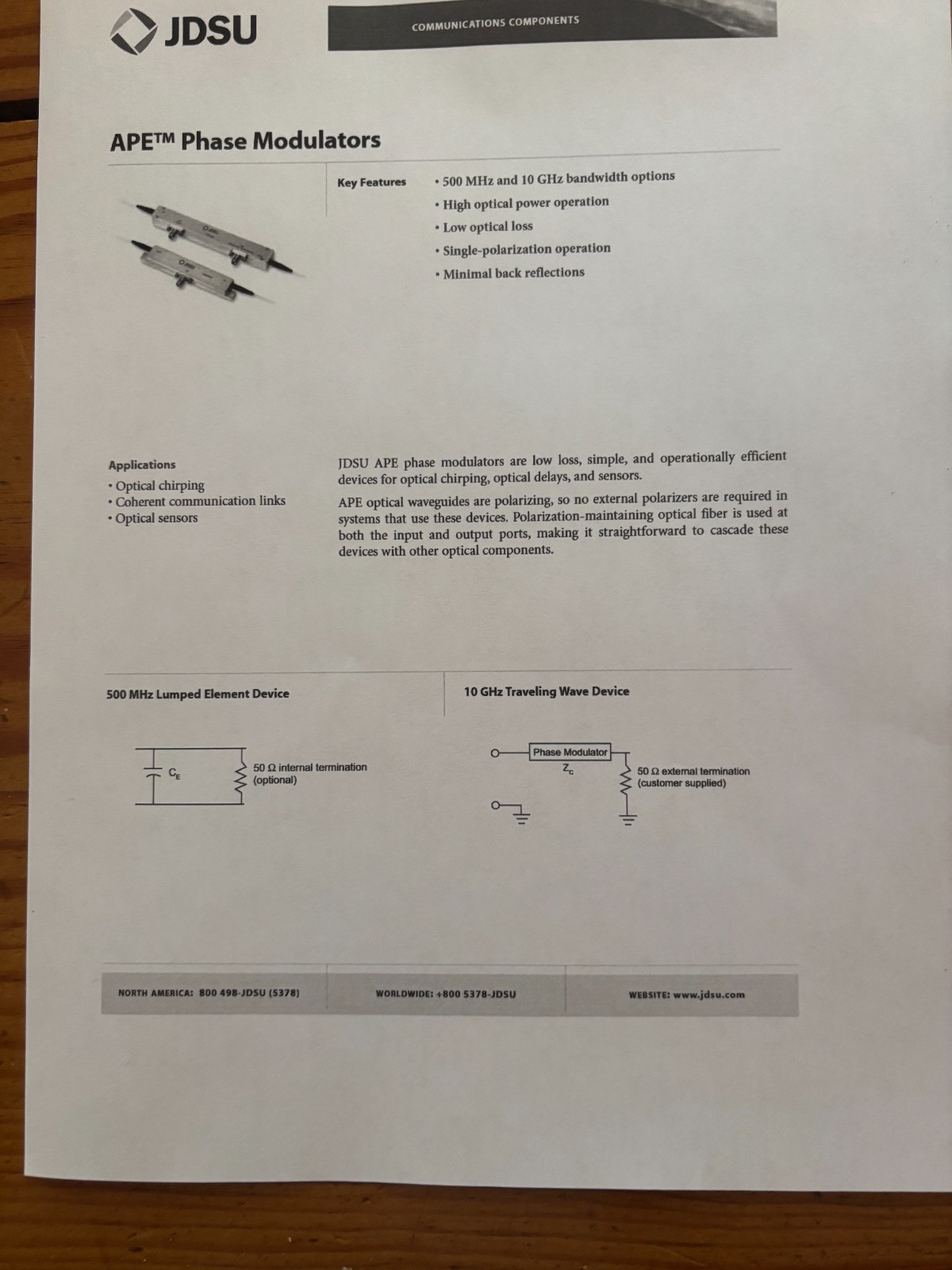 JDSU APE tm Phase Modulator, 1557nm