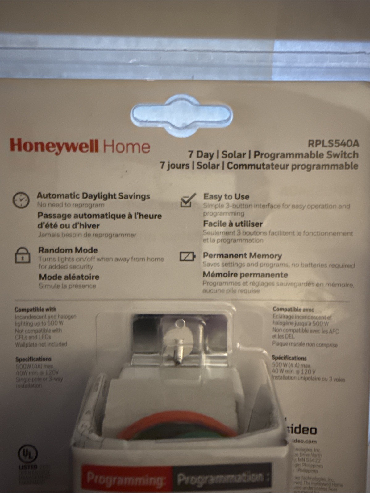 Honeywell 7-Day Solar Programmable Light Switch Timer. RPLS540A White. NEW SEAL
