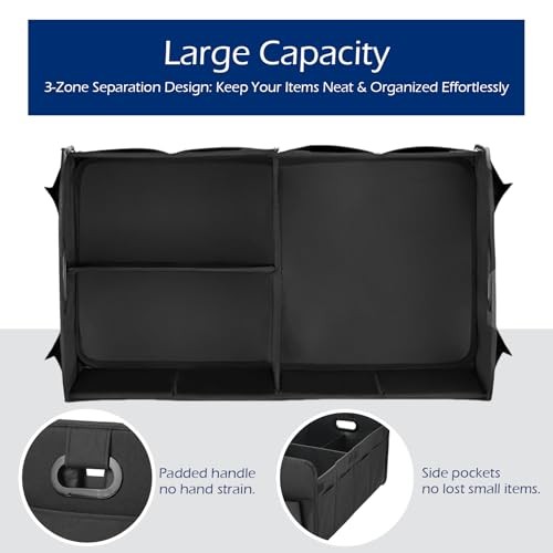 Foldable Car Trunk Organizer - 63L Collapsible Multi-Compartment Storage Black