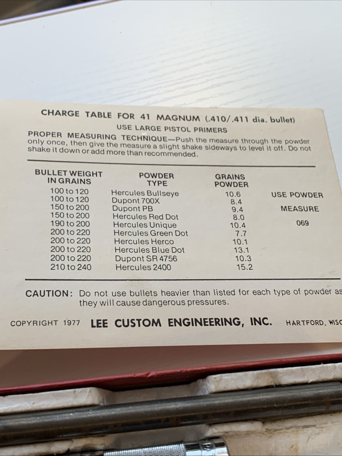 Lee Loader Reloading Set 41 Mag with Box and Papers