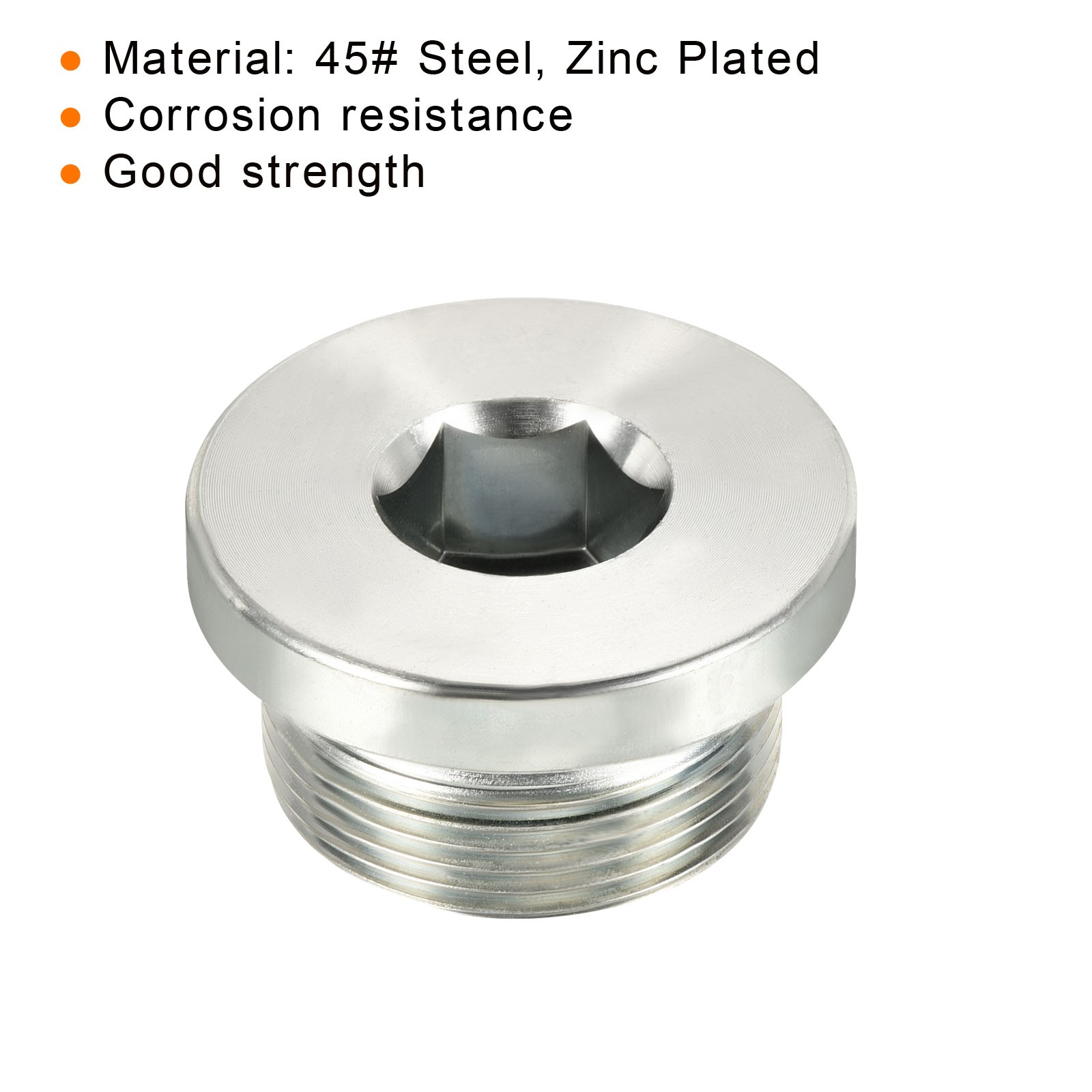 M30*1.5 Hex Head Pipe Fitting Plug, 2 Pack Male Thread 45# Steel Plug