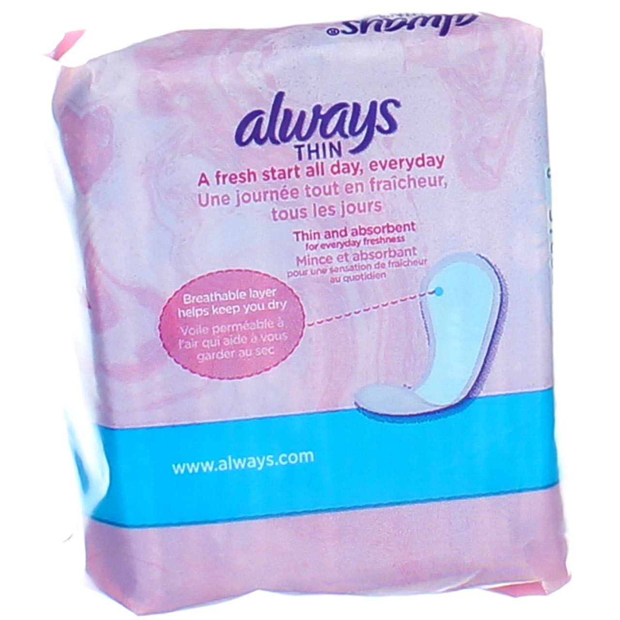 4 Pack Always Thin Daily Liners, Regular, Wrapped, Unscented, 20 Ct