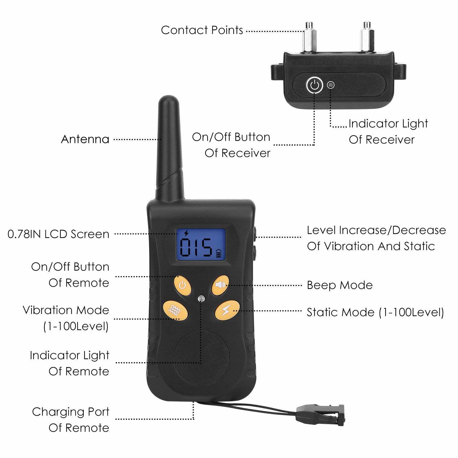 1640FT Dog Training Collar Rechargeable Remote Shock PET Waterproof Trainer