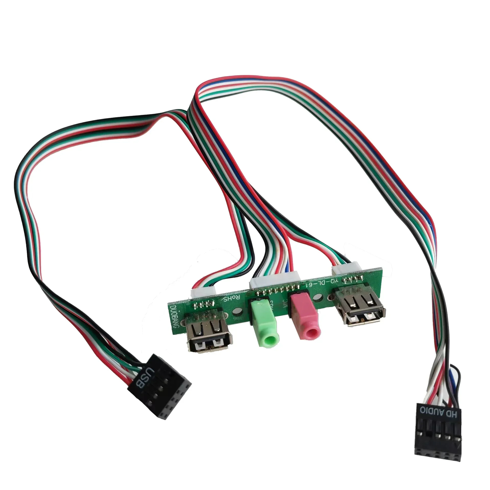 30cm 2-Port USB 2.0 9Pin 3.5mm HD Audio Motherboard Cable Front Panel 74x13mm