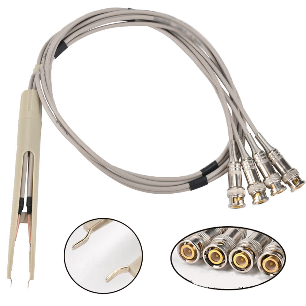SMD Test Tweezer for Kelvin Clip W/ 4 BNC Test Probe Leads Cable for LCR Meter