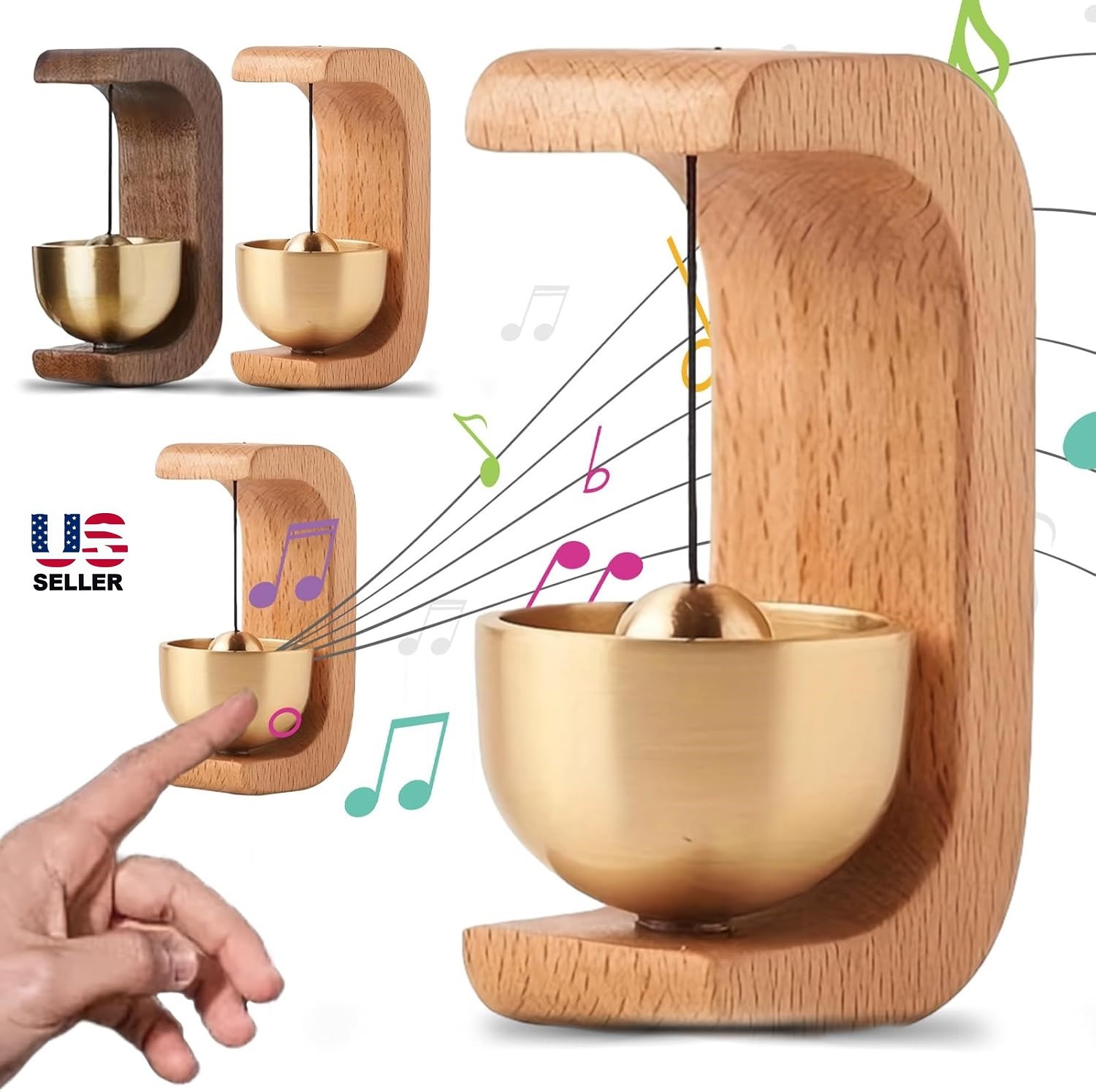 2× Magnetic Wood Doorbell Shopkeepers Bell Brass Entryway Wind Chime Home Decor