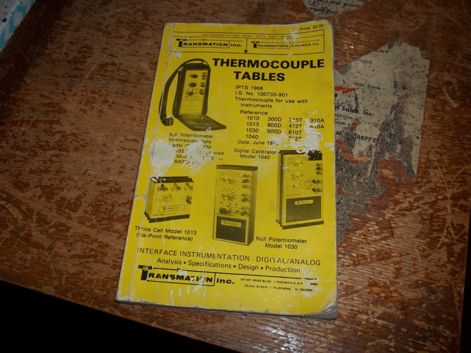 TRANSMATION INC THERMOCOUPLE TABLES IPTS 1968 I.S. NO. 100733-907 BOOK  (WL70)