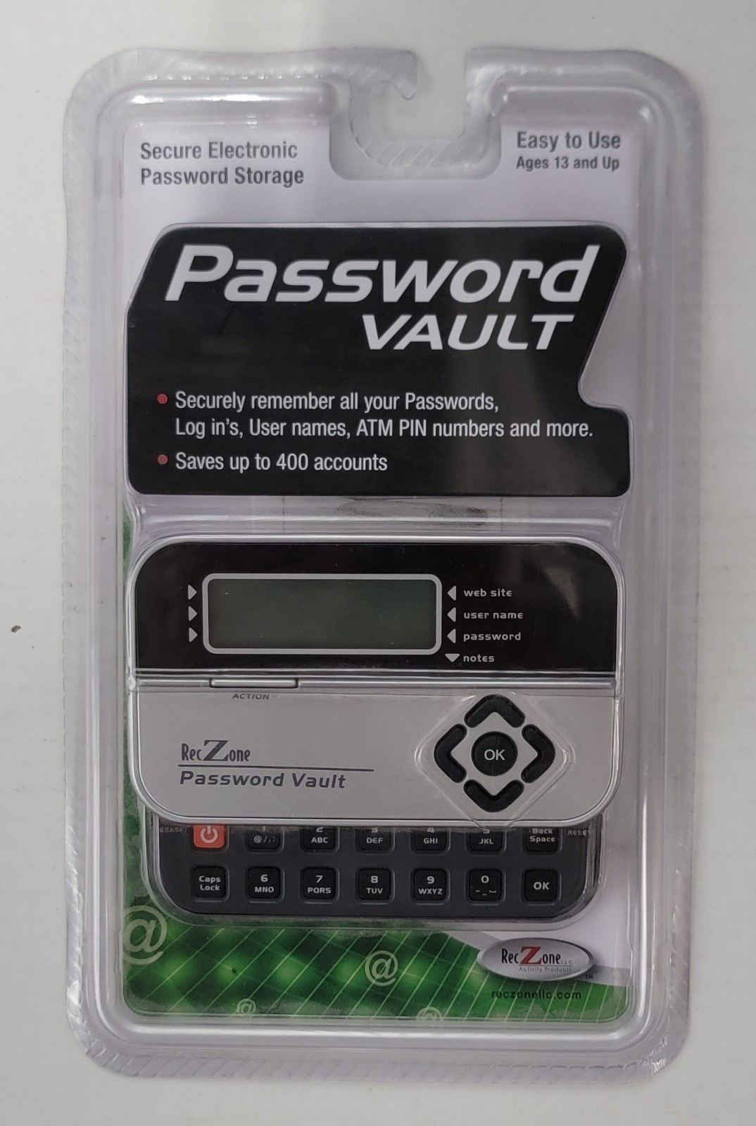 RecZone Password Vault 580 Secure Electronic Storage Organizer 400 Accounts PIN