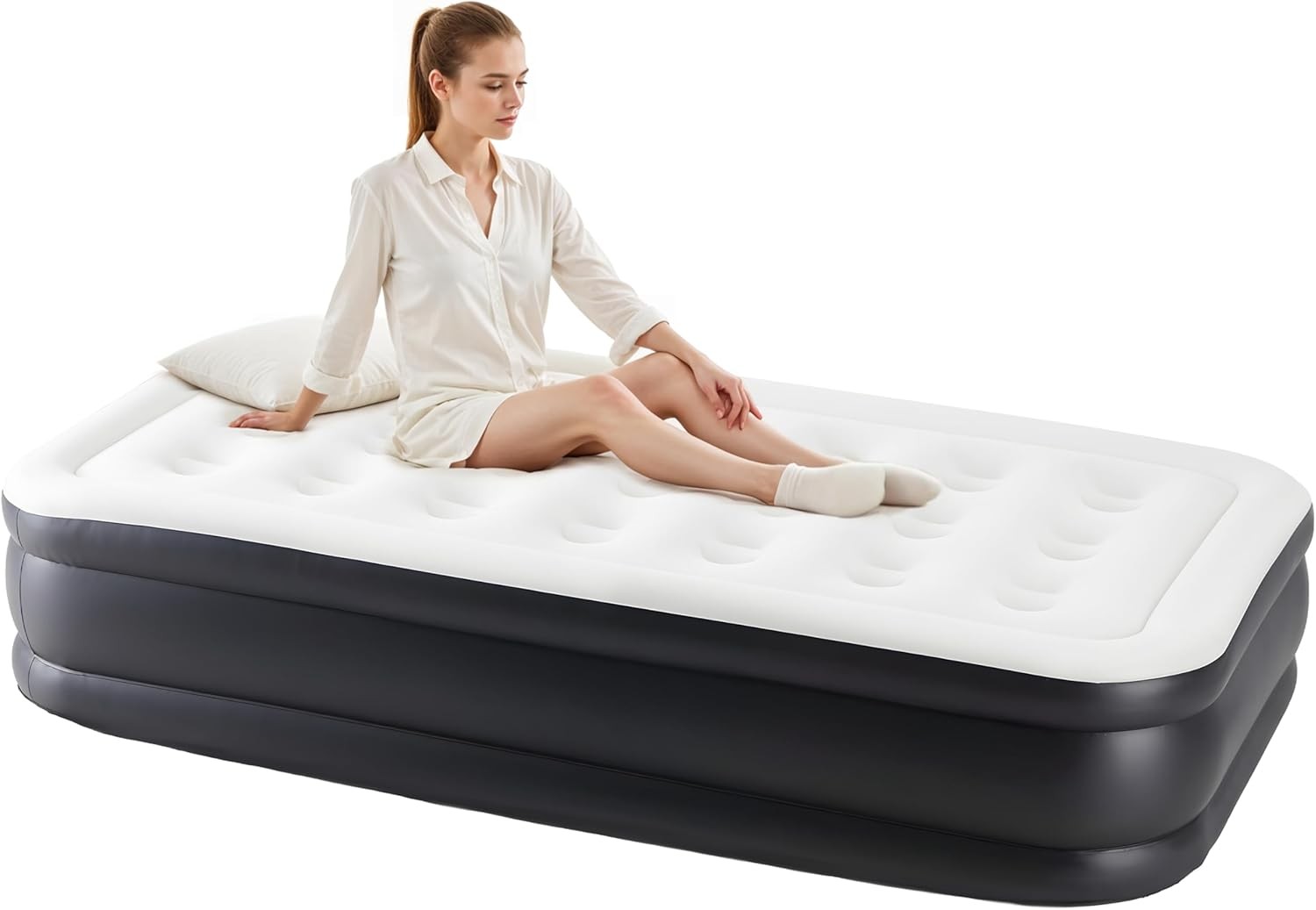 High-Speed Electric Inflator Twin Camping Air Mattress, 18" Bed Height