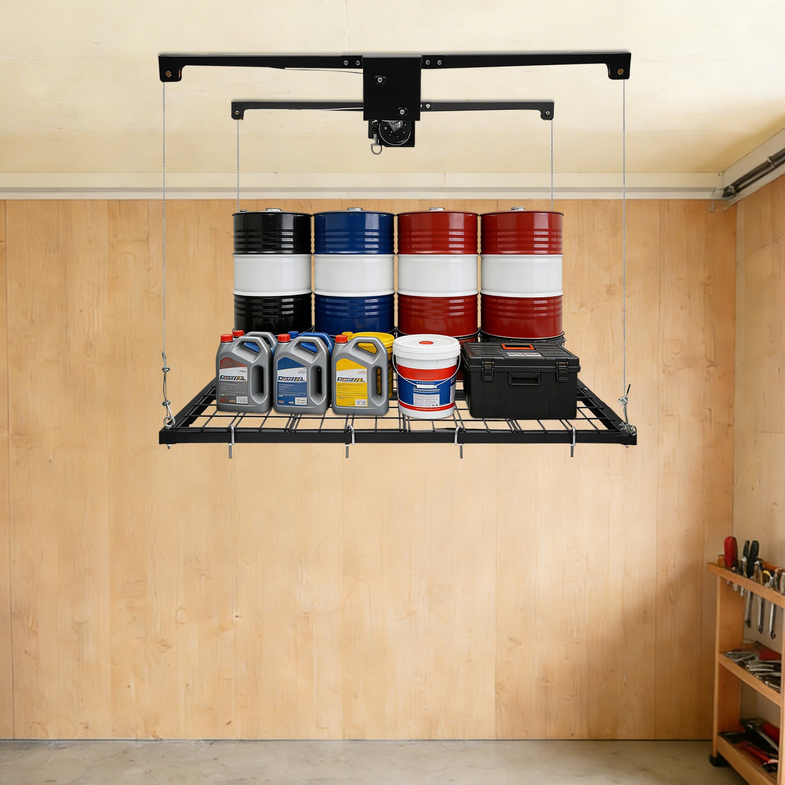 Overhead Garage Lifting Storage Steel Rack Organization Unit Adjustable Height