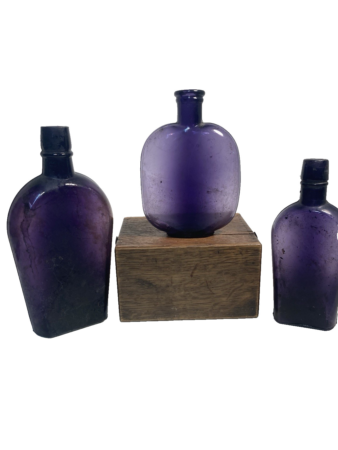 Vintage Purple Glass Whiskey Bottles, NOT embossed, 2 Dug bottles, DUG PUMPKIN