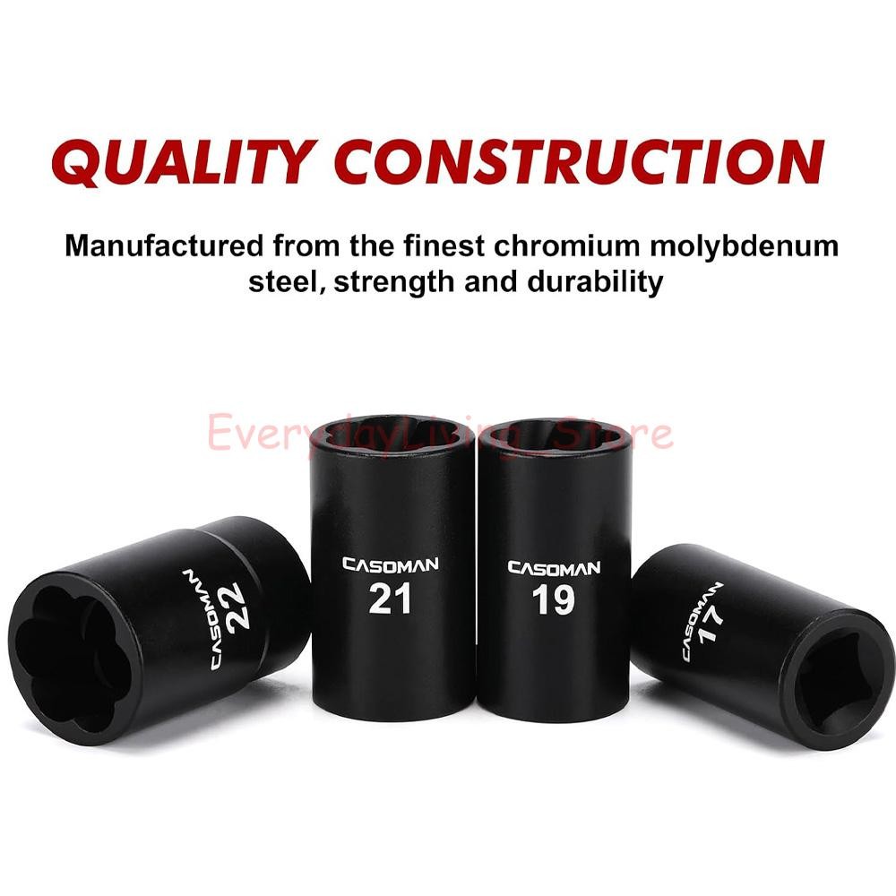 5Pcs Wheel Lug Nut Remover 1/2" Drive Twist Socket Kit Remove Damaged Locked Nut