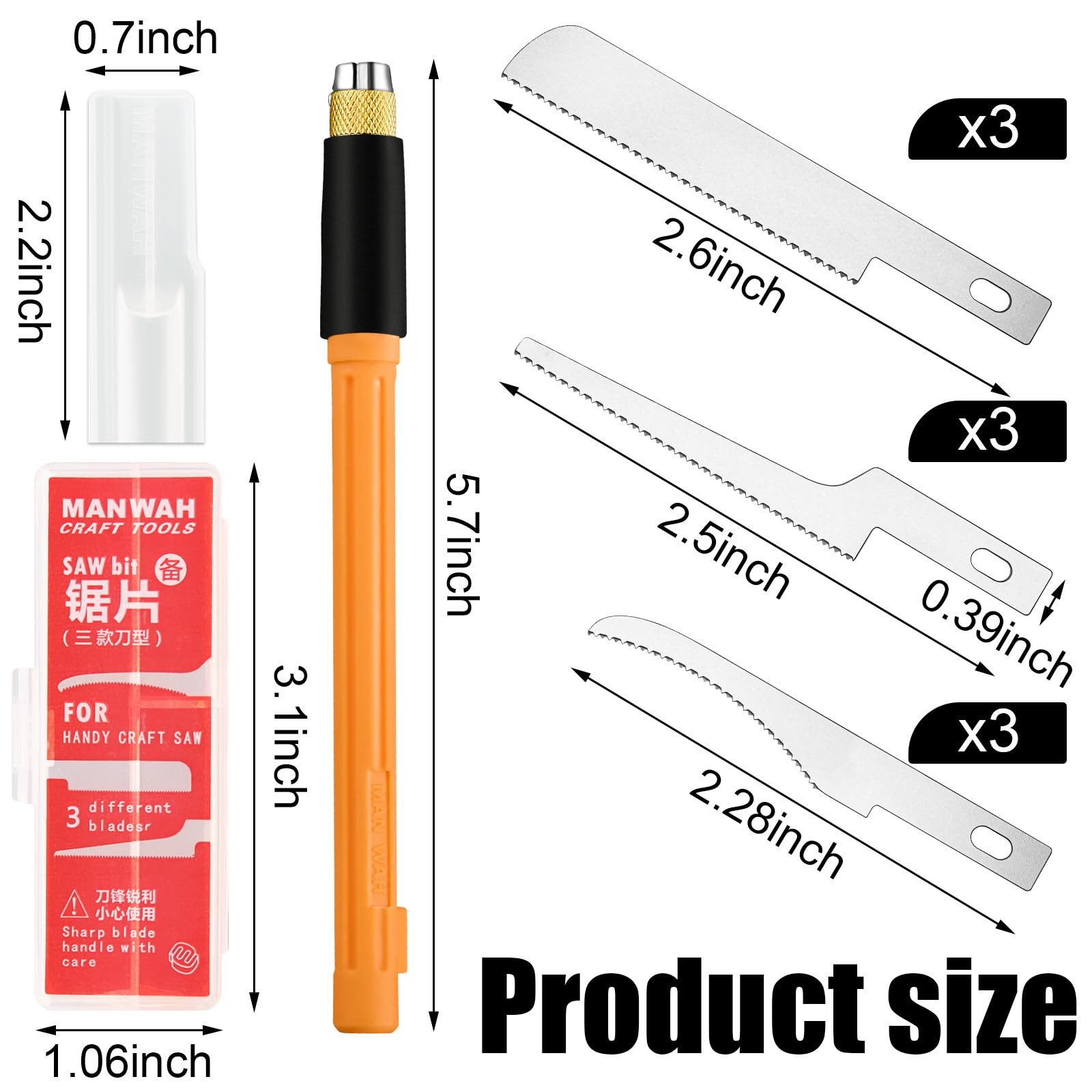 Honoson Mini Hand Saw Model Tools Small Hobby Blades Kit with 9 Yellow