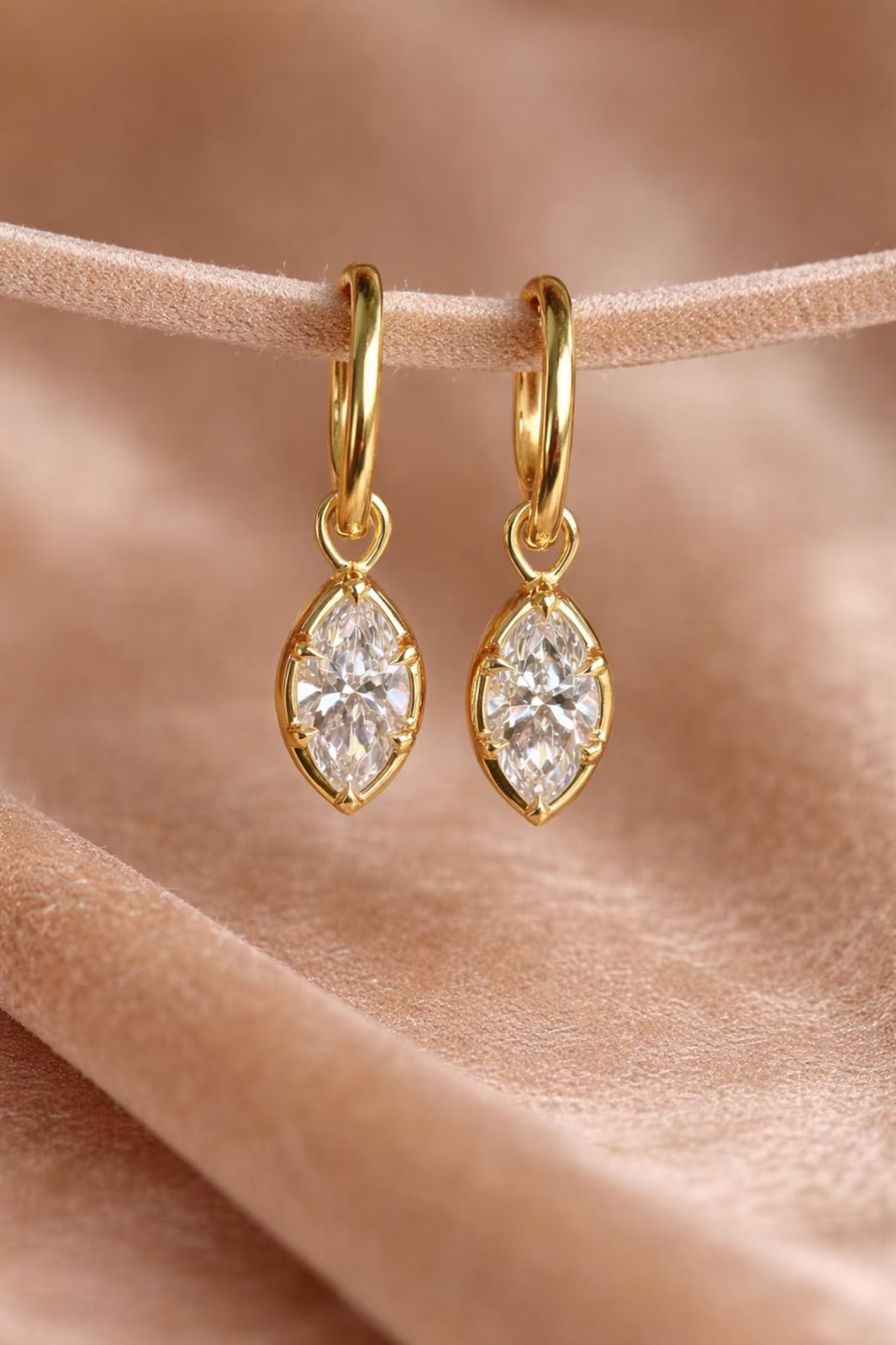 2 CT Marquise Cut Diamond Hoop Earrings 10K Solid Gold Drop Gift Earring