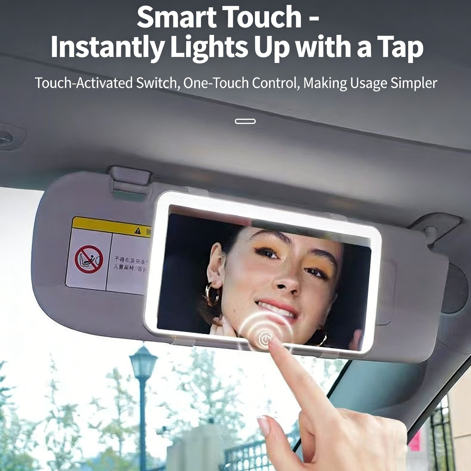 Car Sun Visor Makeup Mirror, Rechargeable LED Sun Visor Mirror with Touch-Screen