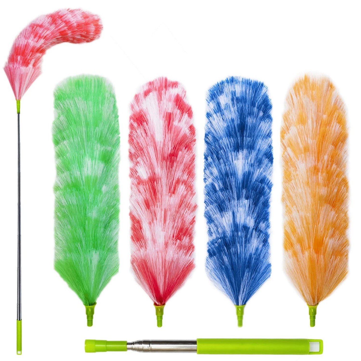 4 Pack Washable Electrostatic Duster, Extendable Pole 25" to 55", Feather Dus...
