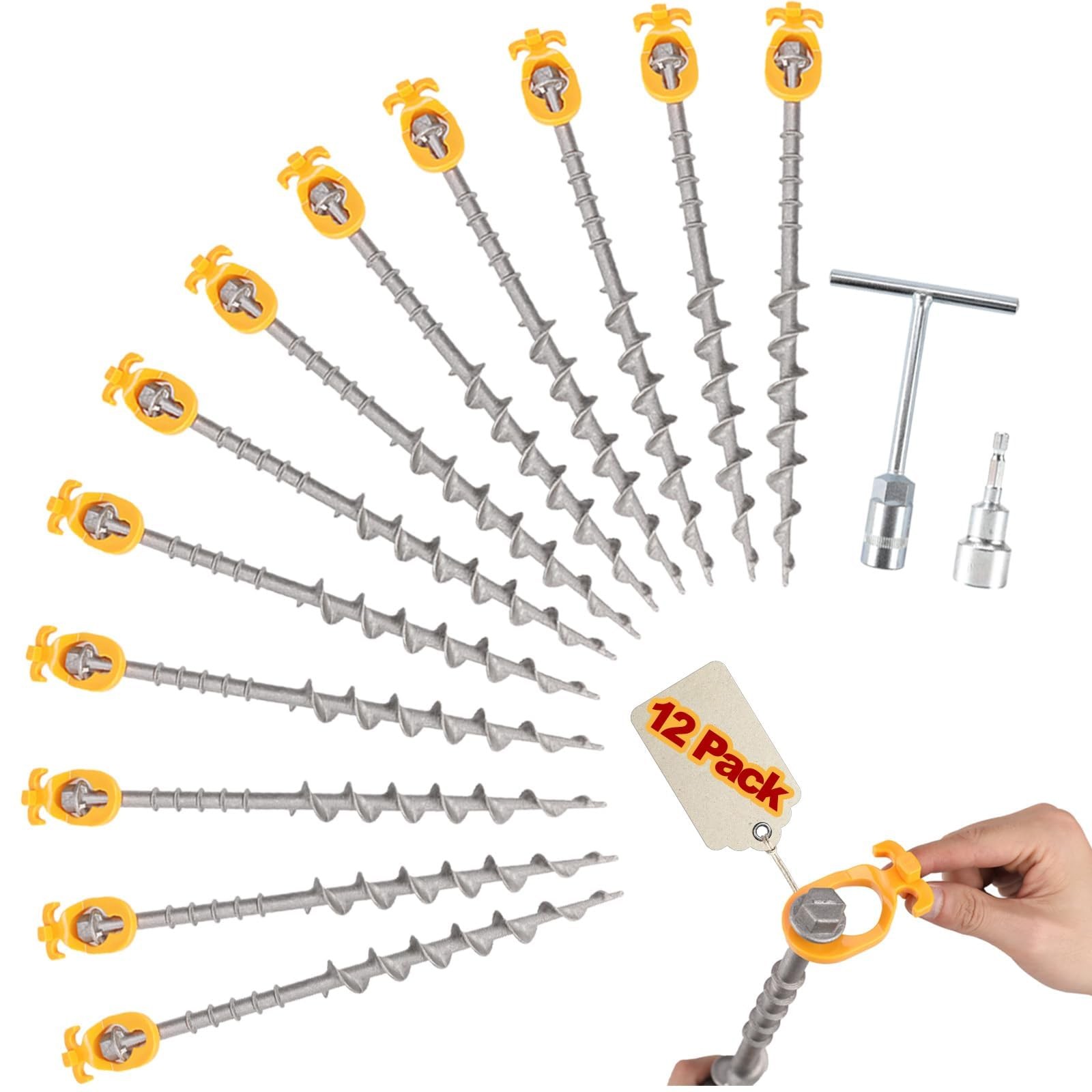 12 PCS Screw in Tent Stakes for Women Men - Ground Anchors for Sand, Canopy, ...