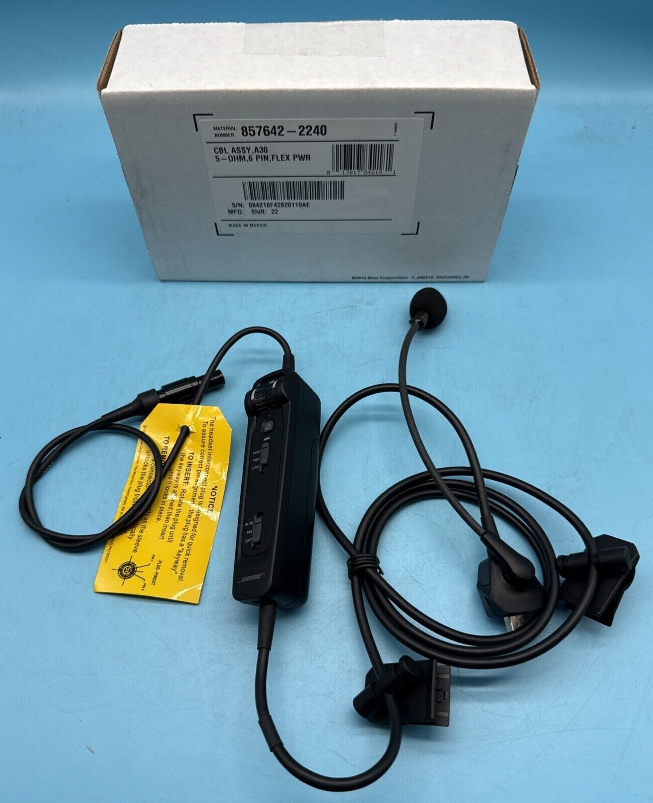 Bose A30 Headset Control Module Lemo 5-OHM 6 Pin Cable & Mic, FLEX PWR 857642-22