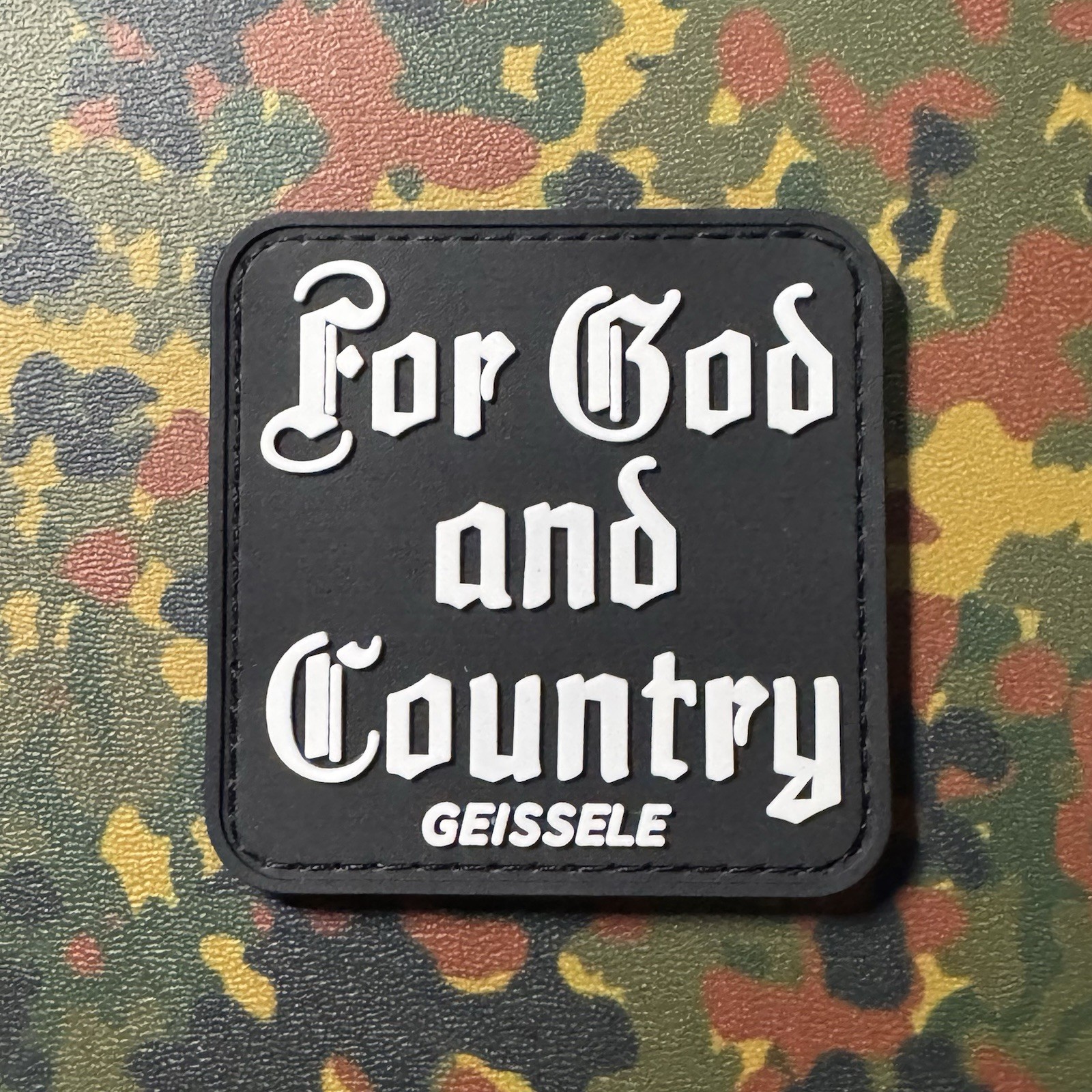 GEISSELE For God and Country PVC Morale Patch Hook Back BLK/WHT LUMINOUS GITD