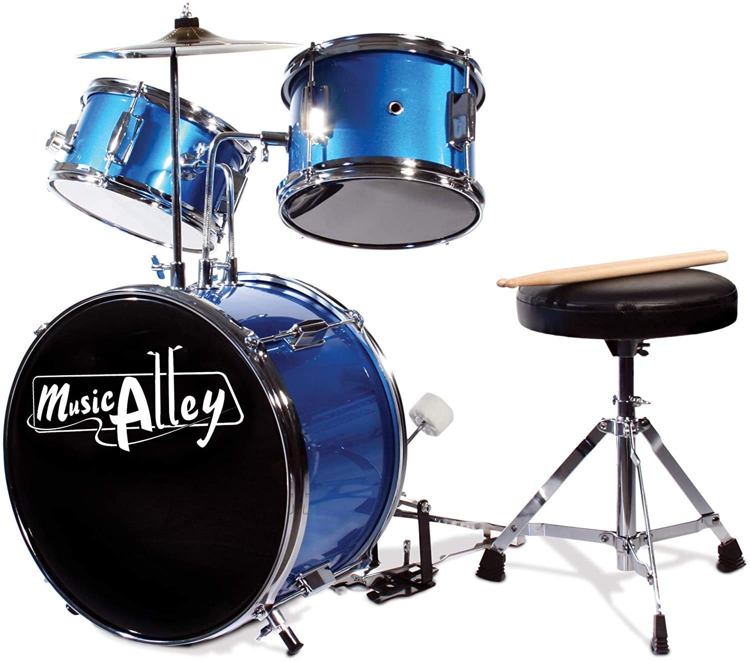Kids Drum Set 3 Piece with Sticks & Throne Seat - Beginner Drum Kit for Children
